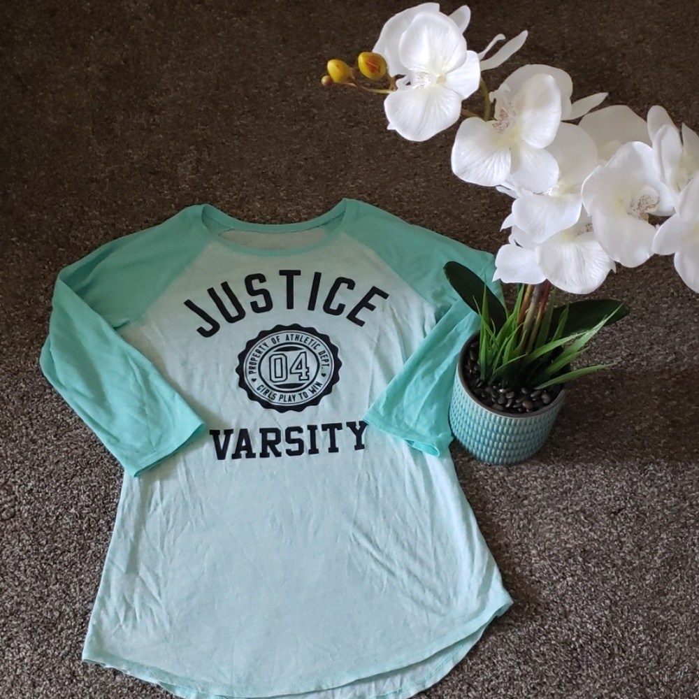 Justice teal 3/4 sleeve t-shirt
